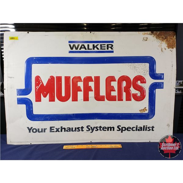 Single Side Tin Sign "WALKER MUFFLERS" (Embossed) (24"H x 36"W) (SEE PICS!)