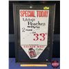 Image 1 : Framed Grocery Store Pennant "SPECIAL TODAY" Libby's Peaches "REMEMBER GOLDEN WEST COFFEE" (27"H x 1
