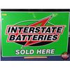 Image 1 : Single Side Tin Sign "INTERSTATE BATTERIES SOLD HERE" (Embossed) (24"H x 36"W) (SEE PICS!)
