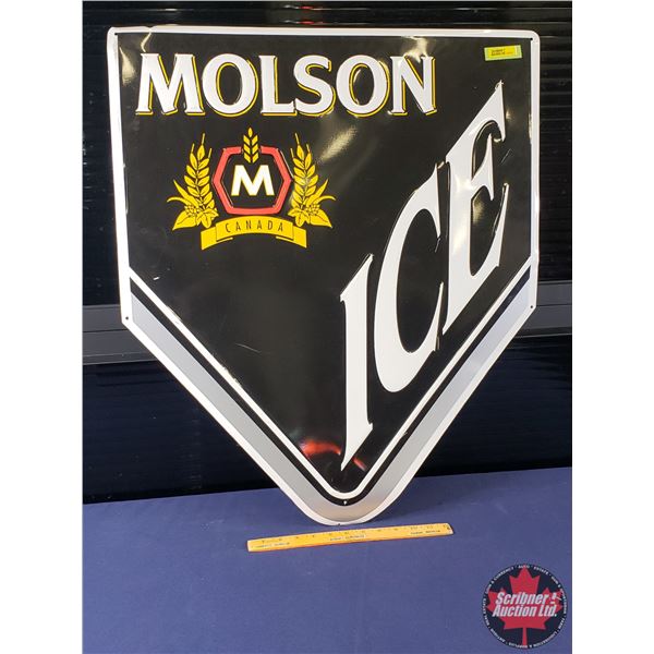 Single Side Tin Sign "MOLSON ICE" (Embossed) (29-1/2"H x 25-1/4"W) (SEE PICS!)