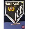 Image 1 : Single Side Tin Sign "MOLSON ICE" (Embossed) (29-1/2"H x 25-1/4"W) (SEE PICS!)