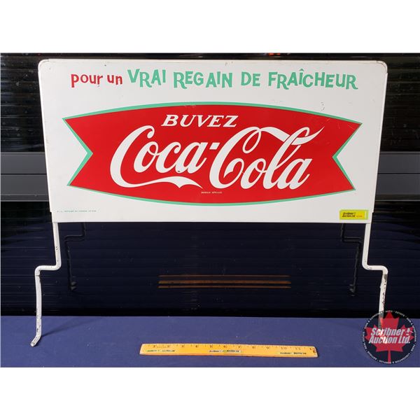 Double Side Tin Rack Topper Sign : French "BUVEZ Coca-Cola" (Fishtail c. 1962) "pour un VRAI REGAIN 