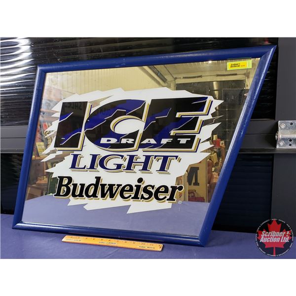 Advertising Mirror "ICE DRAFT LIGHT Budweiser" (Parallelogram Shape) (c.1990's) (21-1/2"H x 25"W) (S