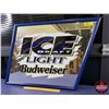 Image 1 : Advertising Mirror "ICE DRAFT LIGHT Budweiser" (Parallelogram Shape) (c.1990's) (21-1/2"H x 25"W) (S
