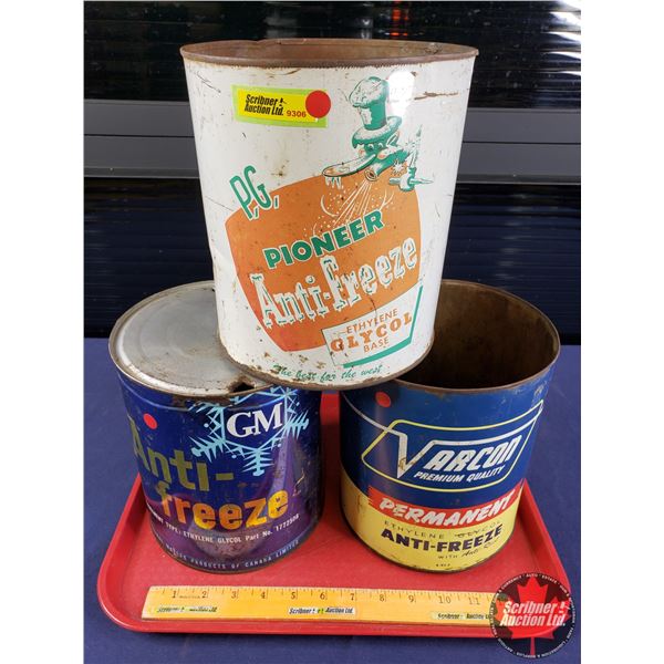 TINS (3): GM Anti-Freeze ; VARCON Anti-Freeze & PG Pioneer Anti-Freeze (All Gallon Tins) (8"H x 7"Di