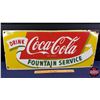 Image 1 : RARE Single Side Enamel Sign "DRINK Coca-Cola" "FOUNTAIN SERVICE" (12"H x 28"W) (SEE PICS!)