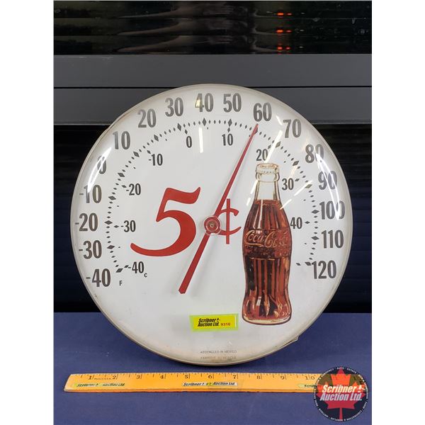 Round Wall Thermometer "5 Cent" Coca-Cola Bottle (Convex Lense) (12"Dia) (SEE PICS!)