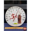 Image 1 : Round Wall Thermometer "5 Cent" Coca-Cola Bottle (Convex Lense) (12"Dia) (SEE PICS!)