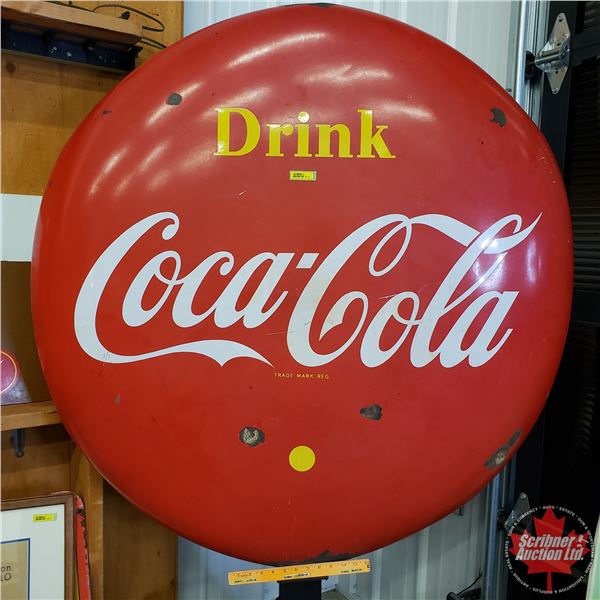 "Drink Coca-Cola" 4ft Advertising Button (Yellow Dot - Canada) (c. 1950's) (SEE PICS!)