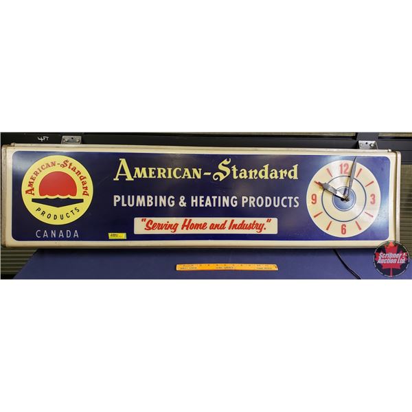 "AMERICAN-STANDARD PRODUCT" Advertising Electric Lighted Wall Clock (13"H x 48-1/2"W x 4"D) (Note: N