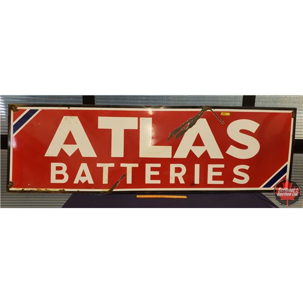 Single Side Enamel Sign "ATLAS BATTERIES" (22"H x 72"W x 3/4") (SEE PICS!)