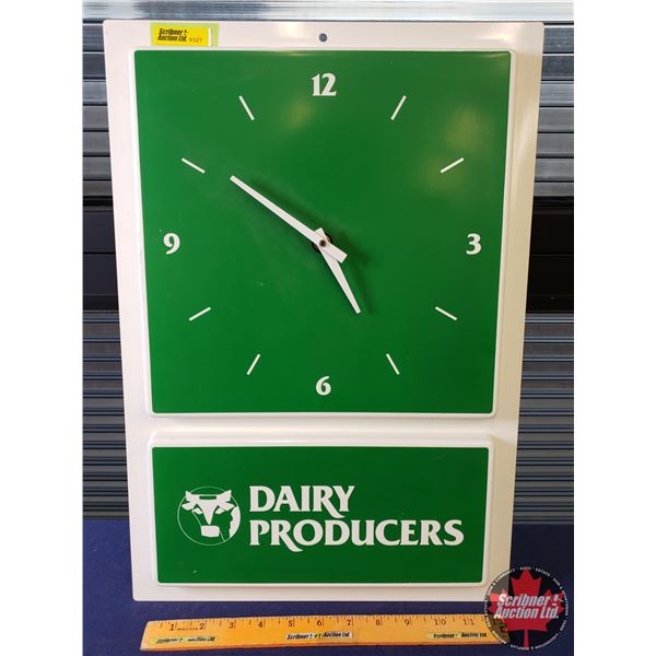 "DAIRY PRODUCERS" Wall Clock (Batt Op) (19-1/2"H x 13-1/2"W) (SEE PICS!)