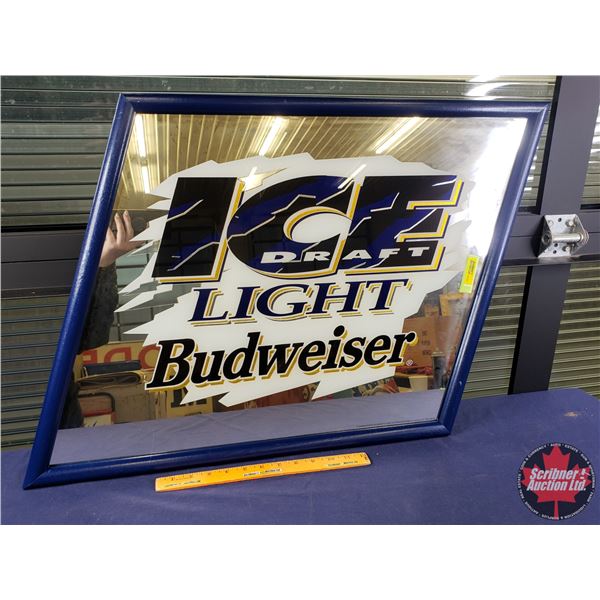 Advertising Mirror "ICE DRAFT LIGHT Budweiser" (Parallelogram Shape) (c.1990's) (21-1/2"H x 25"W) (S