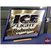Image 1 : Advertising Mirror "ICE DRAFT LIGHT Budweiser" (Parallelogram Shape) (c.1990's) (21-1/2"H x 25"W) (S