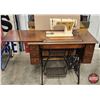 Image 2 : Singer Treadle Sewing Machine Cabinet Retro Fitted with Electric Sewing Machine (Machine Working) (C