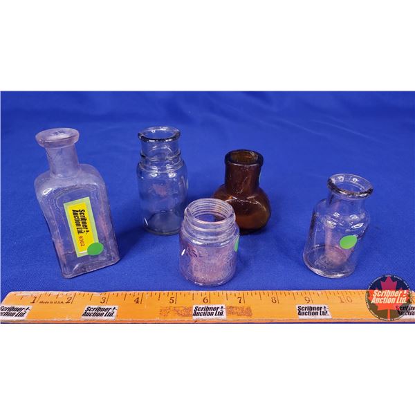 Apothecary Bottles (5) : Amethyst Glass (4) & Amber Glass (Tallest : 4-1/2"H) (SEE PICS!)