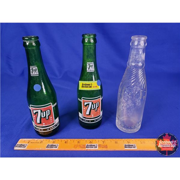 Vintage Bottles (3) : Mission Orange & 7-Up (2) (8"H) (SEE PICS!)