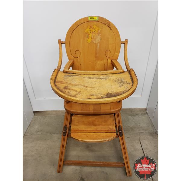 Convertible Antique Wooden High Chair  (40"H x 17"W x 19-1/4"D in High Chair Position) (SEE PICS!)