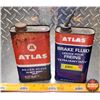 Image 1 : OIL TINS (2) : ATLAS Brake Fluid (One Partially Full) (7"H x 4"W x 1-3/4"D) (SEE PICS!)