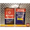 Image 2 : OIL TINS (2) : ATLAS Brake Fluid (One Partially Full) (7"H x 4"W x 1-3/4"D) (SEE PICS!)
