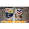 Image 1 : OIL TINS (2) : Prestone Anitfreeze & Chevron Motor Oil (6-1/2"H x 4"Dia) (SEE PICS!)