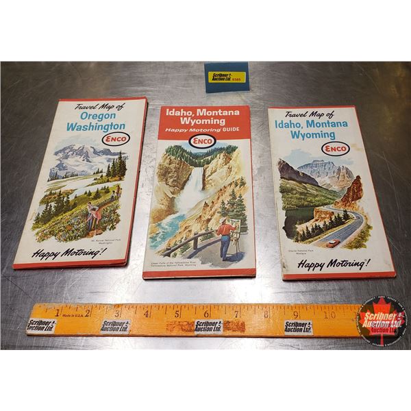 ENCO US Travel Maps (3) : Oregon/Washington & Idaho/Montana/Wyoming (2) (SEE PICS!)