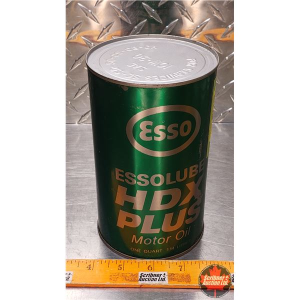OIL TIN : ESSO Essolube HDX Plus Motor Oil (Full)  (6-1/2"H x 4"Dia) (SEE PICS!)