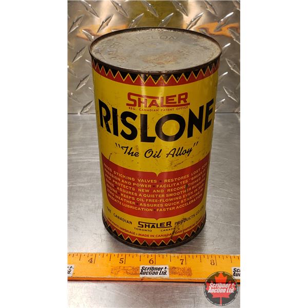 OIL TIN : Shaler Rislone "The Oil Alloy" (Full) (6-1/2"H x 4"Dia) (SEE PICS!)