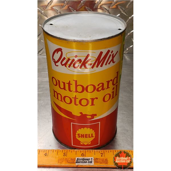 OIL TIN : Shell Quick-Mix Outboard Motor Oil (6-1/2"H x 4"Dia) (SEE PICS!)
