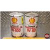 Image 1 : OIL TINS (2) : Shell Premium Aeroshell Oil W-80 & W-100 (6-1/2"H x 4"Dia) (SEE PICS!)
