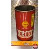 Image 1 : OIL TIN : Shell X-100 Motor Oil (6-1/2"H x 4"Dia) (SEE PICS!)