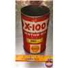 Image 1 : OIL TIN : Shell X-100 Motor Oil (6-1/2"H x 4"Dia) (SEE PICS!)