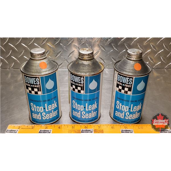 PETROLIANA TIN TRIO (3) : Bowes Seal Fast "Stop-Leak and Sealer" (All Full) (5-1/2"H x 2-1/2"Dia) (S