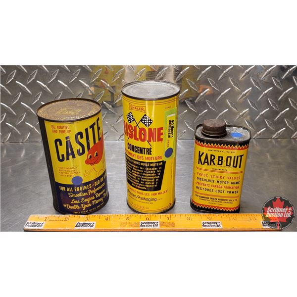 PETROLIANA TIN TRIO : Shaler Rislone, KAR-B-OUT & Casite (All Full) (5-1/2"H Tallest) (SEE PICS!)