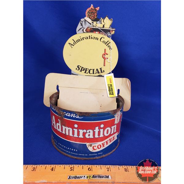 Admiration Coffee Stand Up Ad w/Admiration Coffee Tin c.1920's (10"H x 7"W x 5"D) (SEE PICS!)