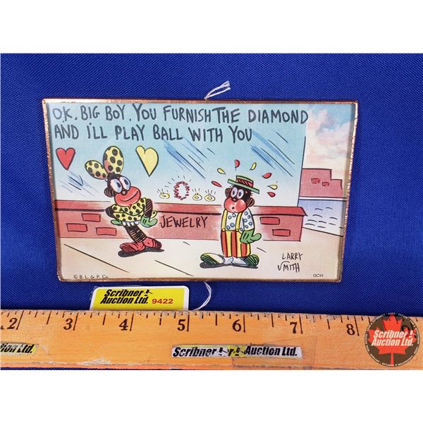 Larry Smith Framed Linen Postcard c.1930-1945 (3-1/2"H x 5-1/2"W) (SEE PICS!)