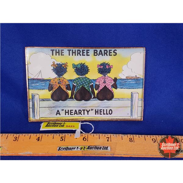 "Three Bares" Framed Linen Postcard c.1930-1945 (3-1/2"H x 5-1/2"W) (3-1/2"H x 5-1/2"W) (SEE PICS!)