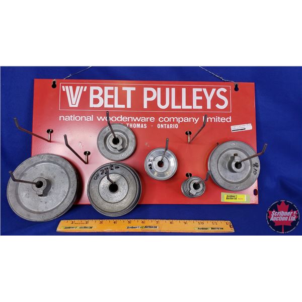 Vintage "V" Belt Pulleys Service Station Display Rack w/Pulleys (10"H x 18"W x 6"D) (SEE PICS!)