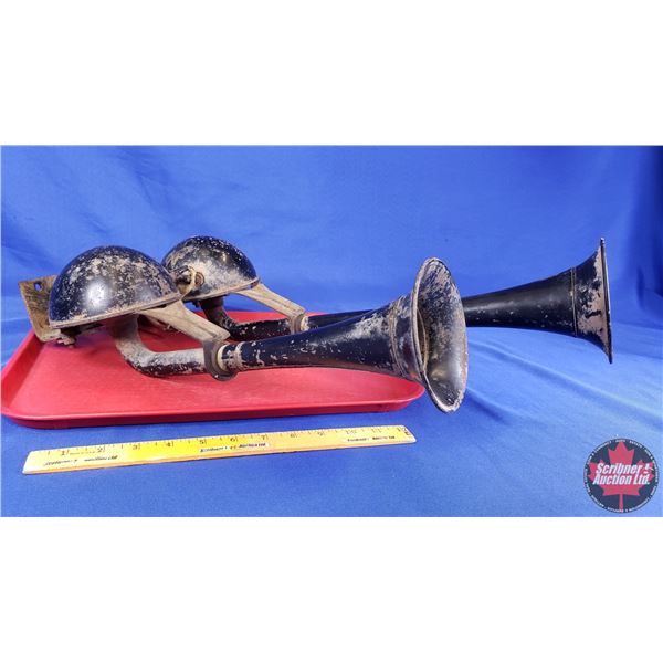 Double Trumpet Car Horn (Not Working - Needs Cleaning) (6"H x 10'W x 22"D) (SEE PICS!)