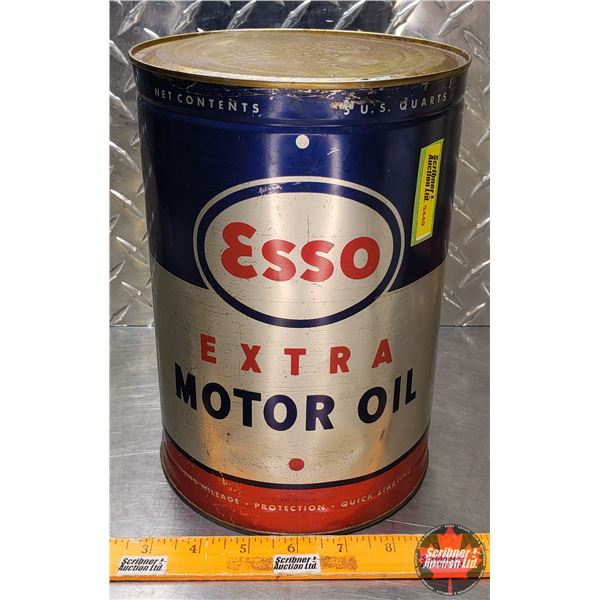 OIL TIN : ESSO Extra Motor Oil (9-1/2"H x 6-1/2"Dia) (SEE PICS!)