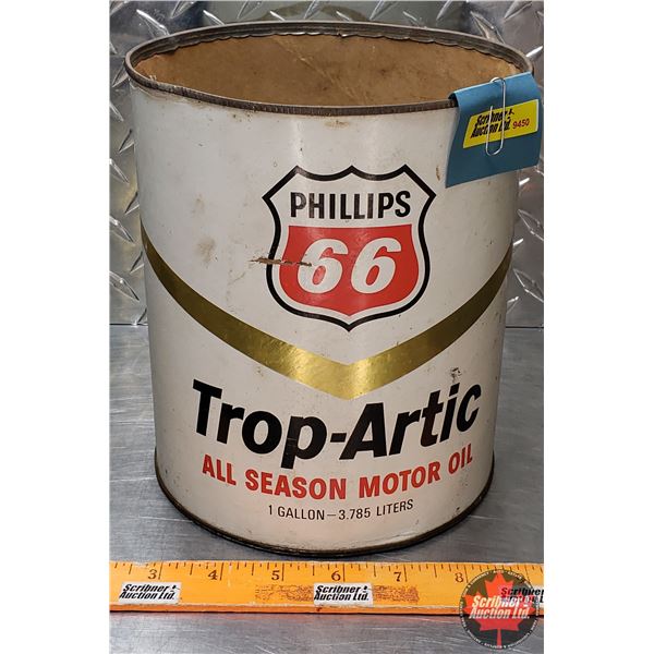 OIL TIN : Phillips 66 Trop-Artic All Season Motor Oil (Cardboard) (8"H x 6-1/2"Dia) (SEE PICS!)
