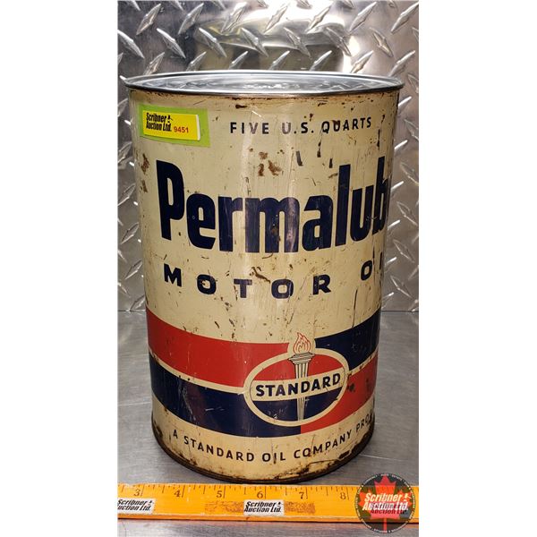 OIL TIN : Standard Oil Company Permalube Motor Oil (9-1/2"H x 6-3/4"Dia) (SEE PICS!)