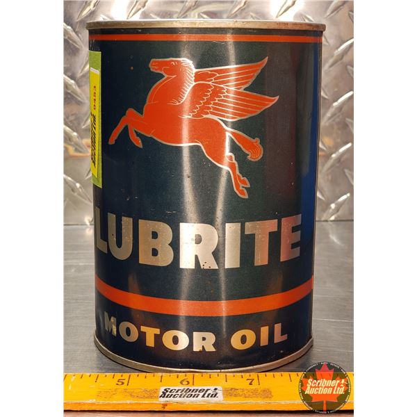 OIL TIN : Mobil Lubrite Motor Oil (6"H x 4"Dia) (SEE PICS!)