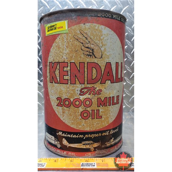 OIL TIN : Kendall "The 2000 Mile Oil" (9-1/2"H x 6-1/2"Dia) (SEE PICS!)