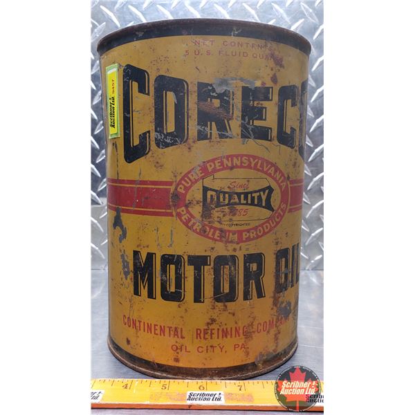 OIL TIN : Coreco Motor Oil (9-1/2"H x 6-1/2"Dia) (SEE PICS!)