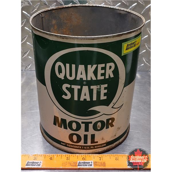 OIL TIN : Quaker State Motor Oil (8"H x 6-1/4"Dia) (SEE PICS!)