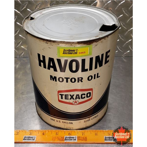OIL TIN : Texaco Havoline Motor Oil (8"H x 6-1/2"Dia) (SEE PICS!)