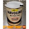 Image 1 : OIL TIN : Texaco Havoline Motor Oil (8"H x 6-1/2"Dia) (SEE PICS!)