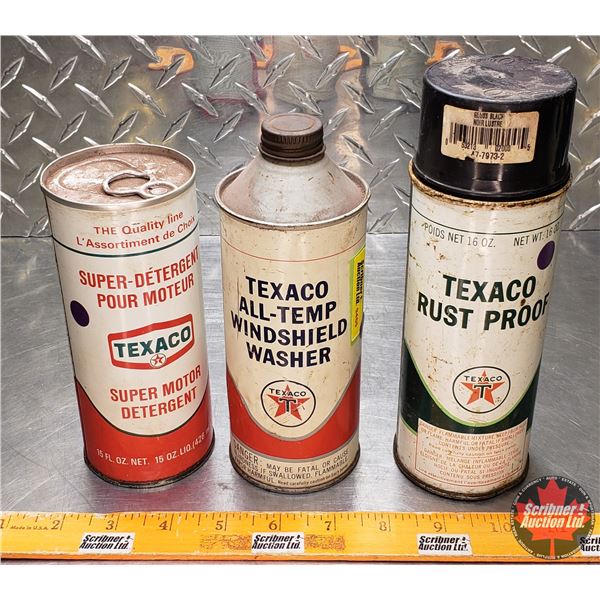 Texaco Trio : Rust Proof (Full), Super Motor Detergent (Full) & Windshield Washer (8"H Tallest) (SEE