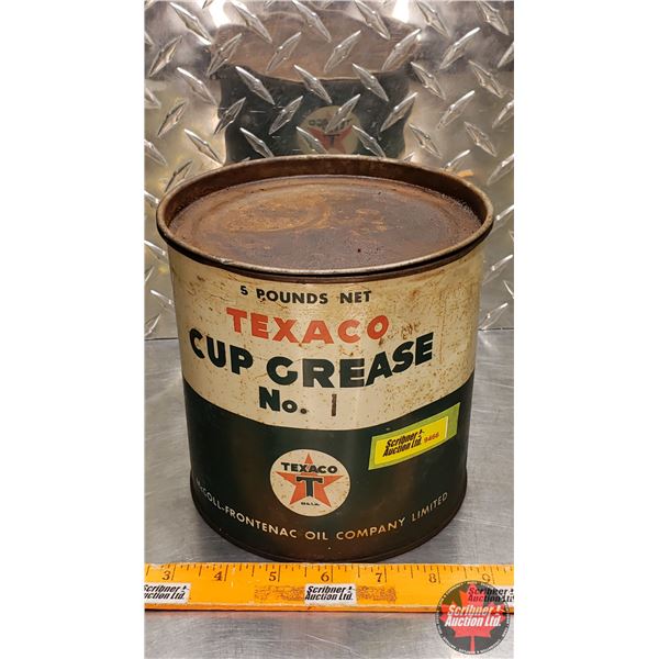 OIL TIN : Texaco No. 1 Cup Grease (6-1/2"H x 6-1/4"Dia) (SEE PICS!)